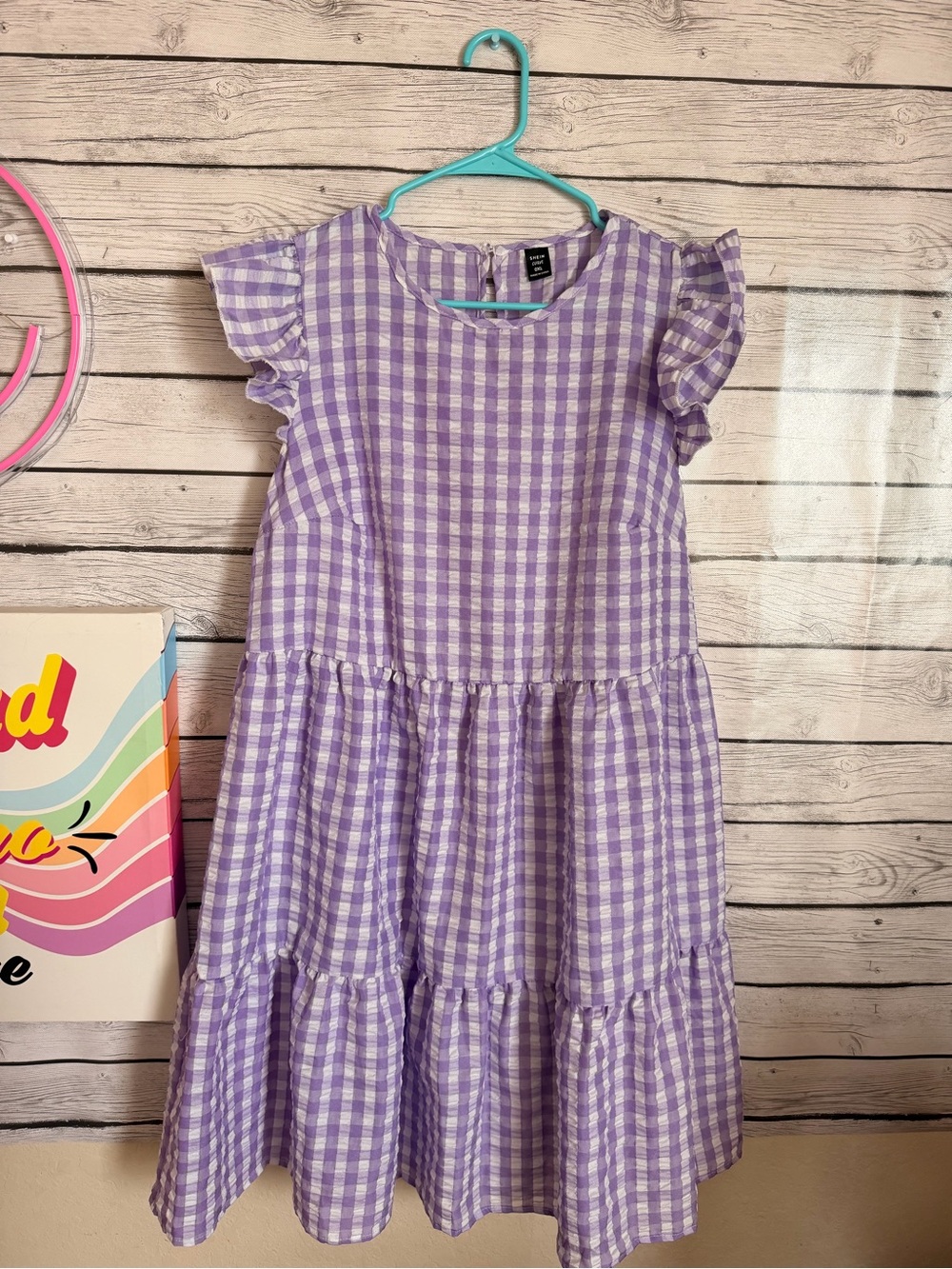 SHEIN Lavender Gingham Ruffle Sleeve Tiered Dress
